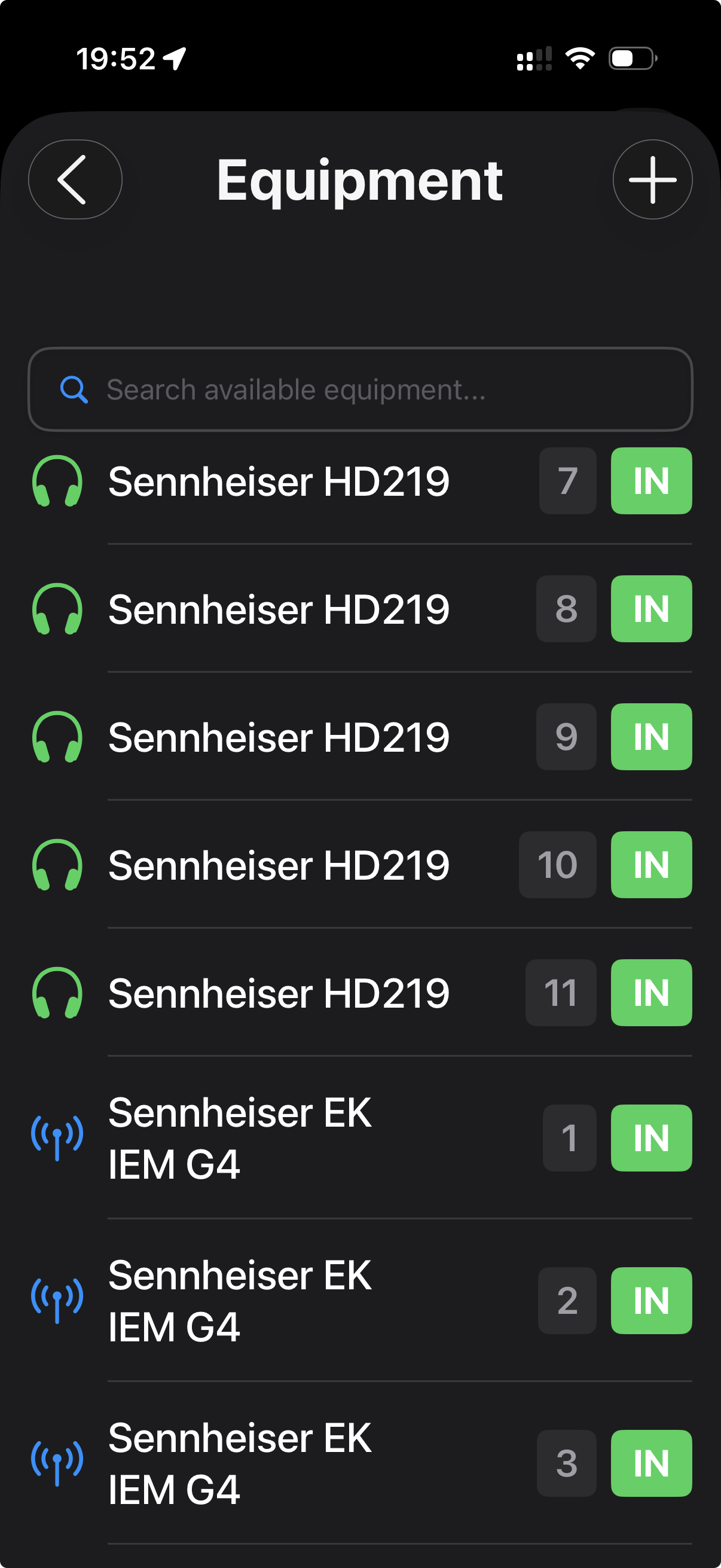 Equipment list
