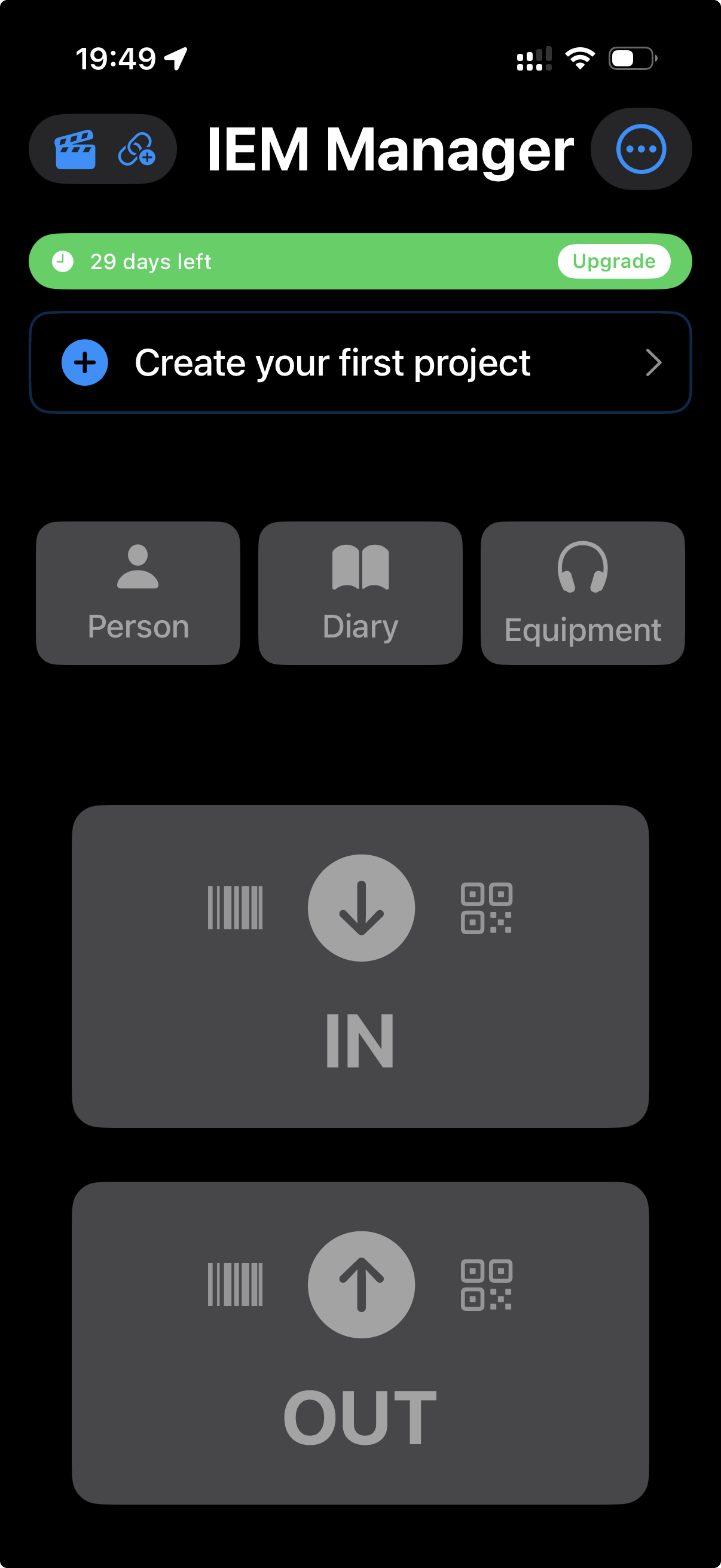 Home screen with no project